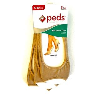 NWT, PEDS 3-Pack Nude Extreme Low Liner Open Toe Shoe Liners,  Sz 5-10